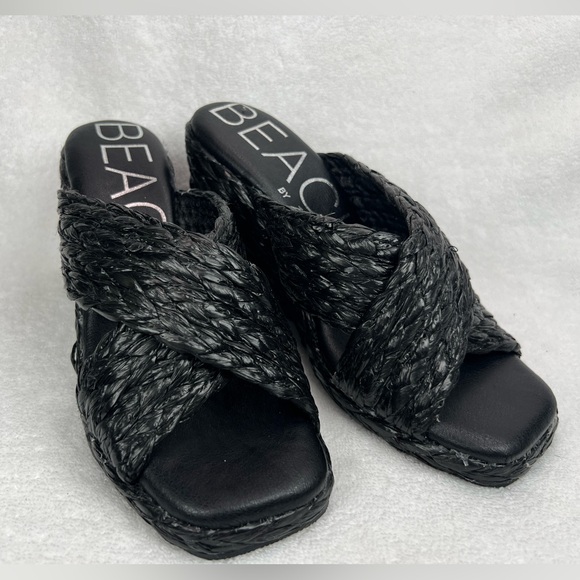 BEACH, black raffia woven wedges - Picture 2 of 5